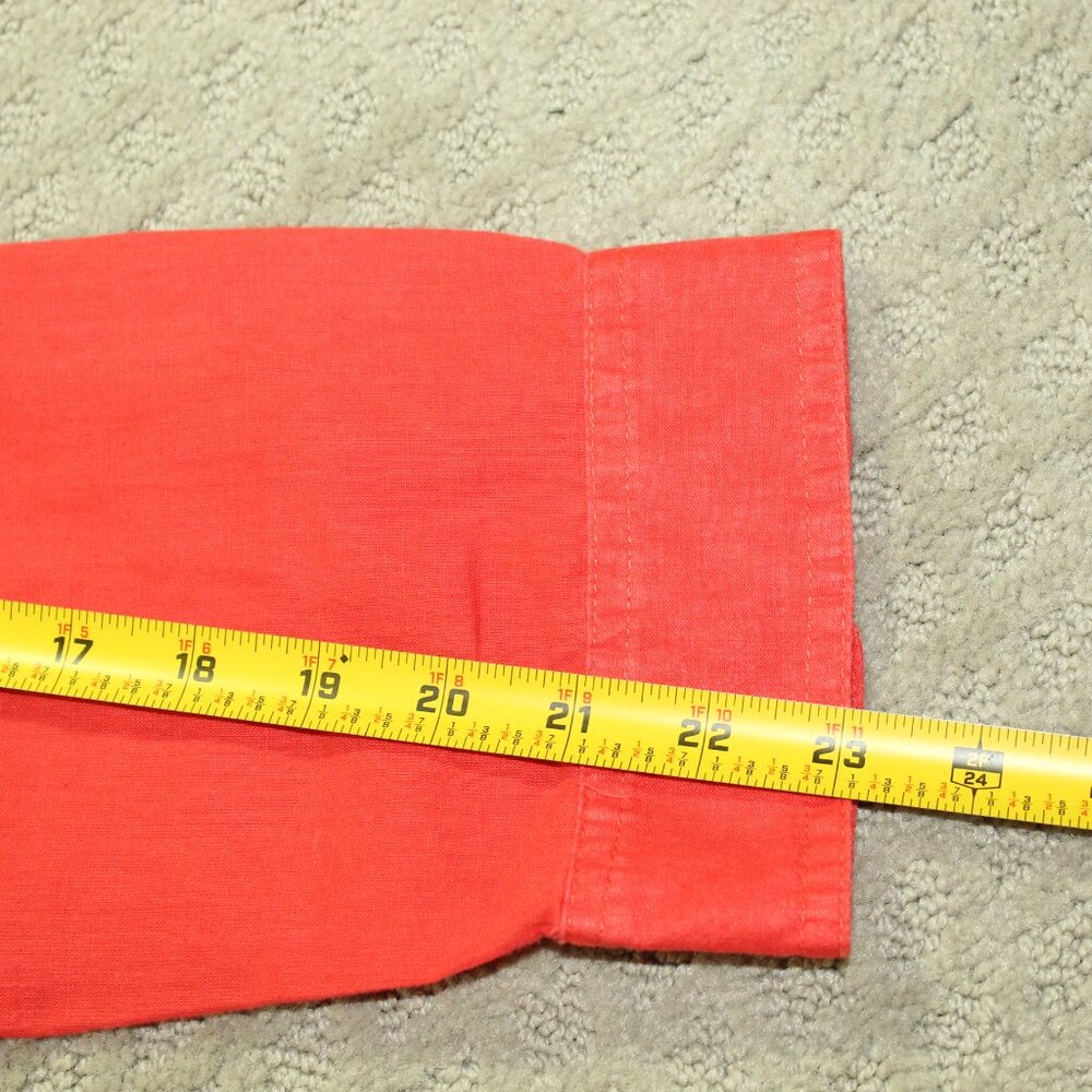 Chico's Size 1 / Small Orange Linen Cotton Blend Roll Tab Long Sleeve Button Up - Picture 3 of 6